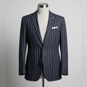 Cremeiux Linen-Blend Striped Blazer Peacoat Blue, size M Northwest NWT